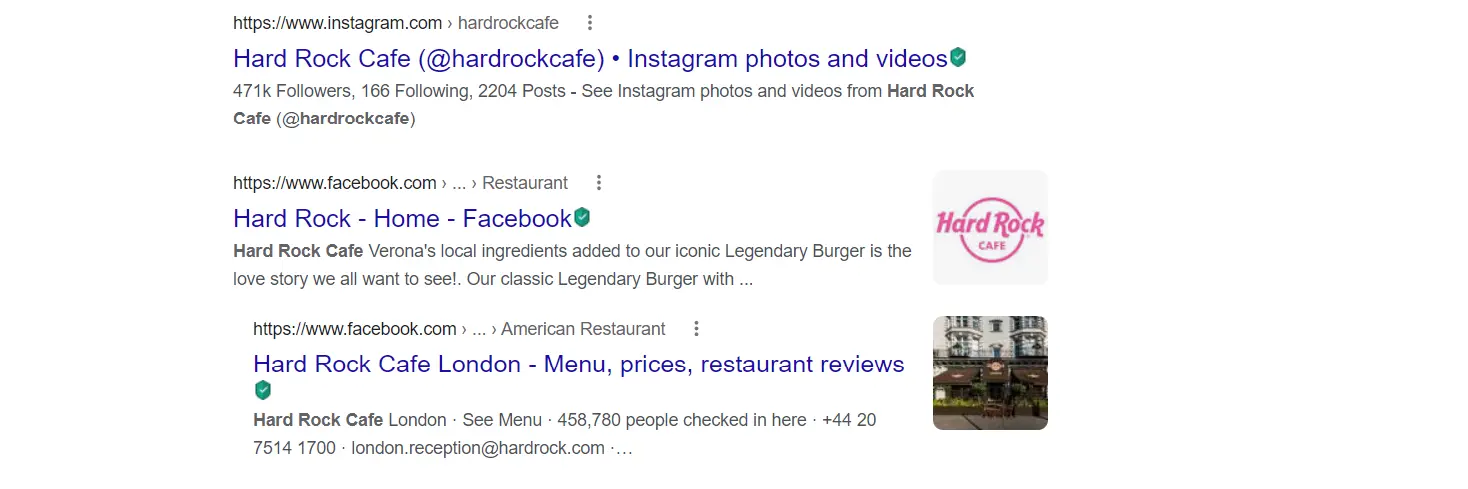 Google search results  - Hard Rock Cafe