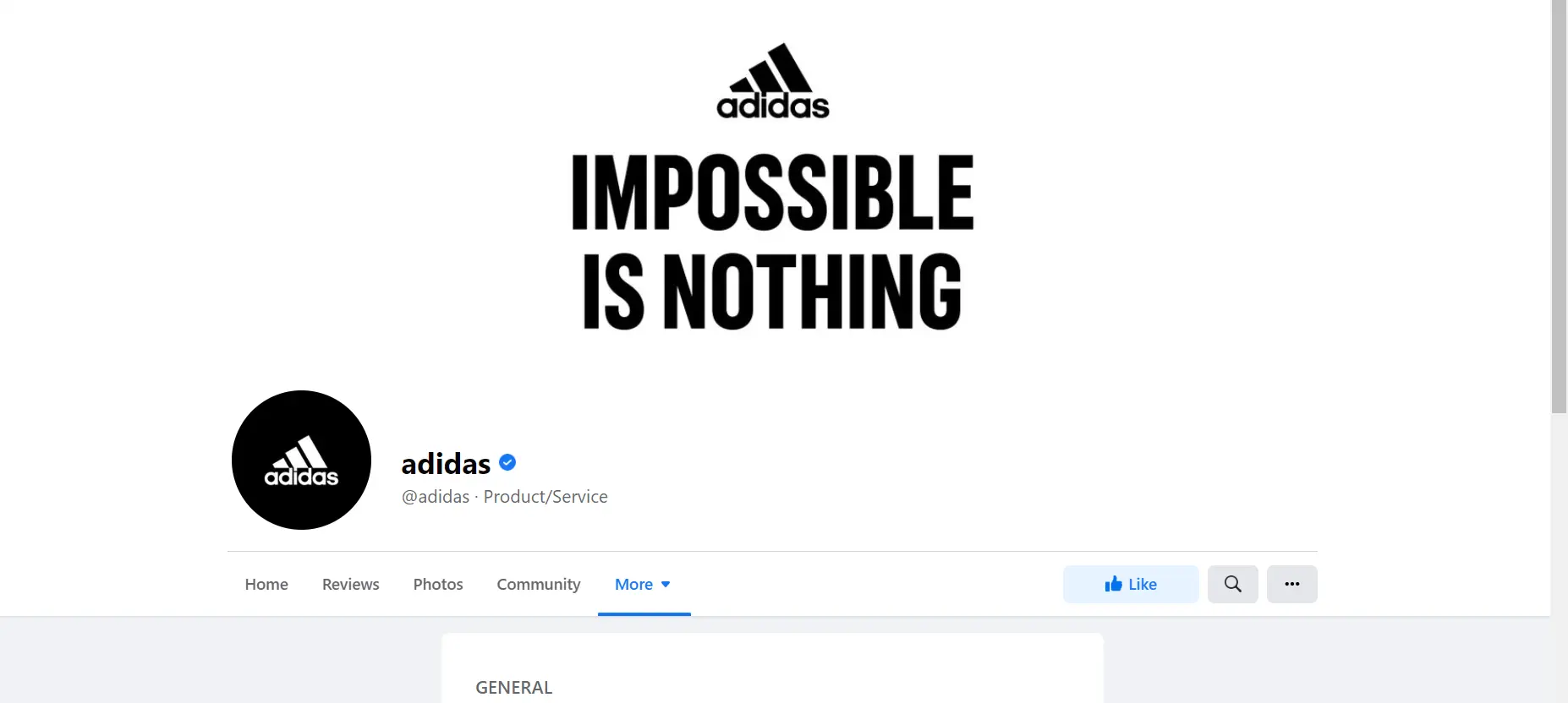 Adidas Facebook page