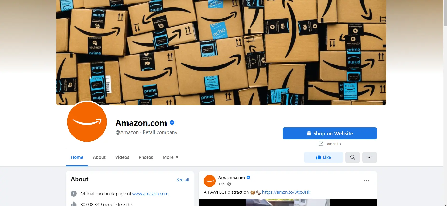Screenshot of Amazon page on Facebook