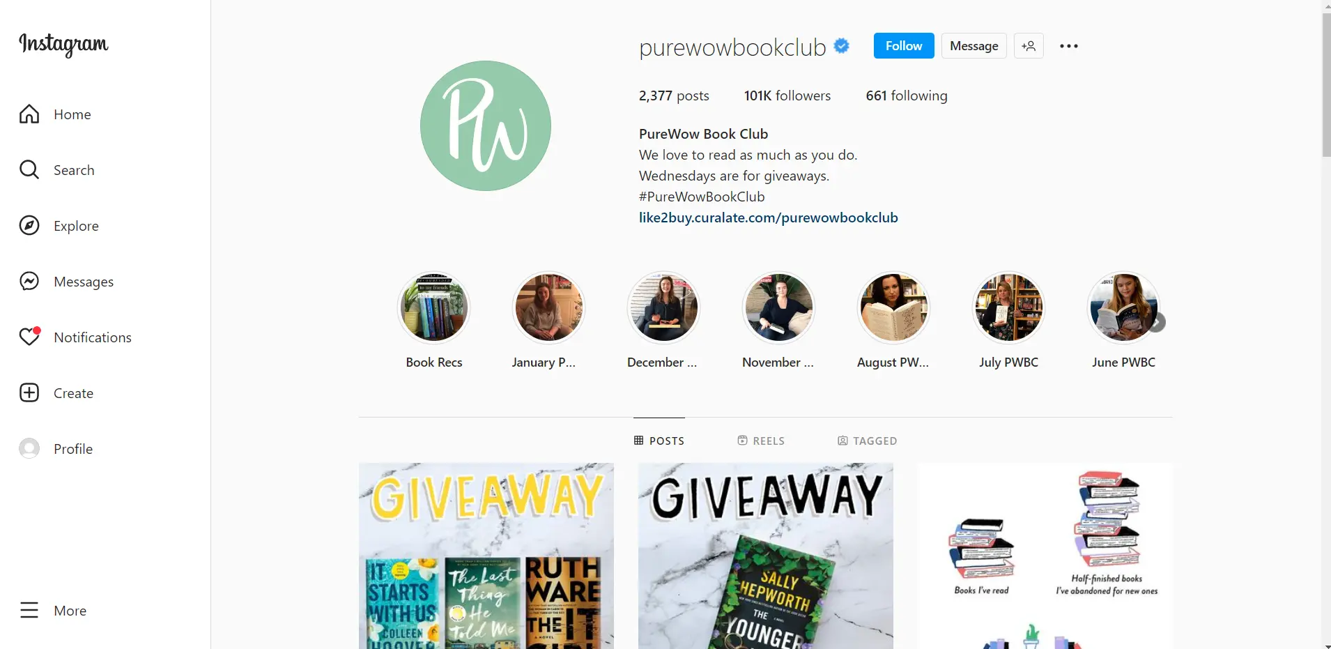 PureWow Book Club Instagram Page